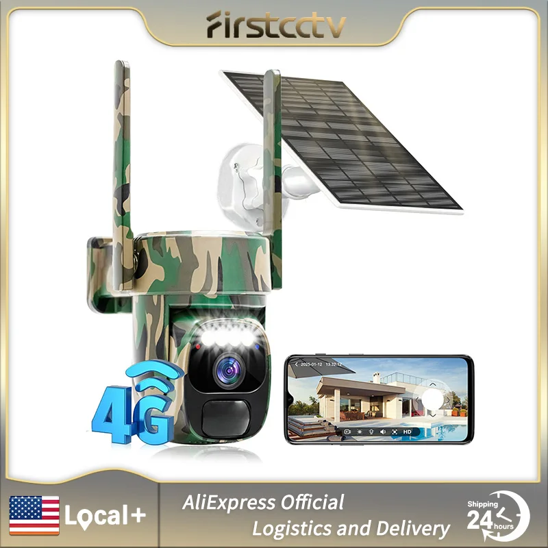 

FIRSTCCTV 4G SIM Solar Security Camera Outdoor Surveillance Camera Cellular Trail Cam Color Night Vision Human Detection