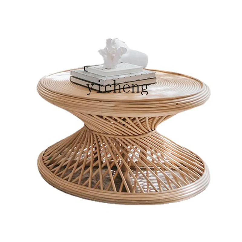 

XC Rattan Tea Table Ins Small Apartment Home Small round Table Retro Real Rattan Small Table Bamboo Rattan Tatami Low Table