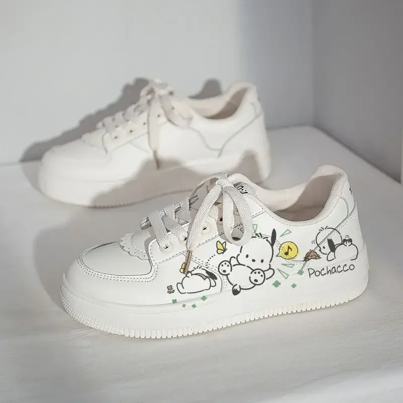 Sanrio Small Fresh Skateboard Shoes Pochacco Sneakers Kawaii Girl Small White Shoes Harajuku Breathable Versatile Women Shoes