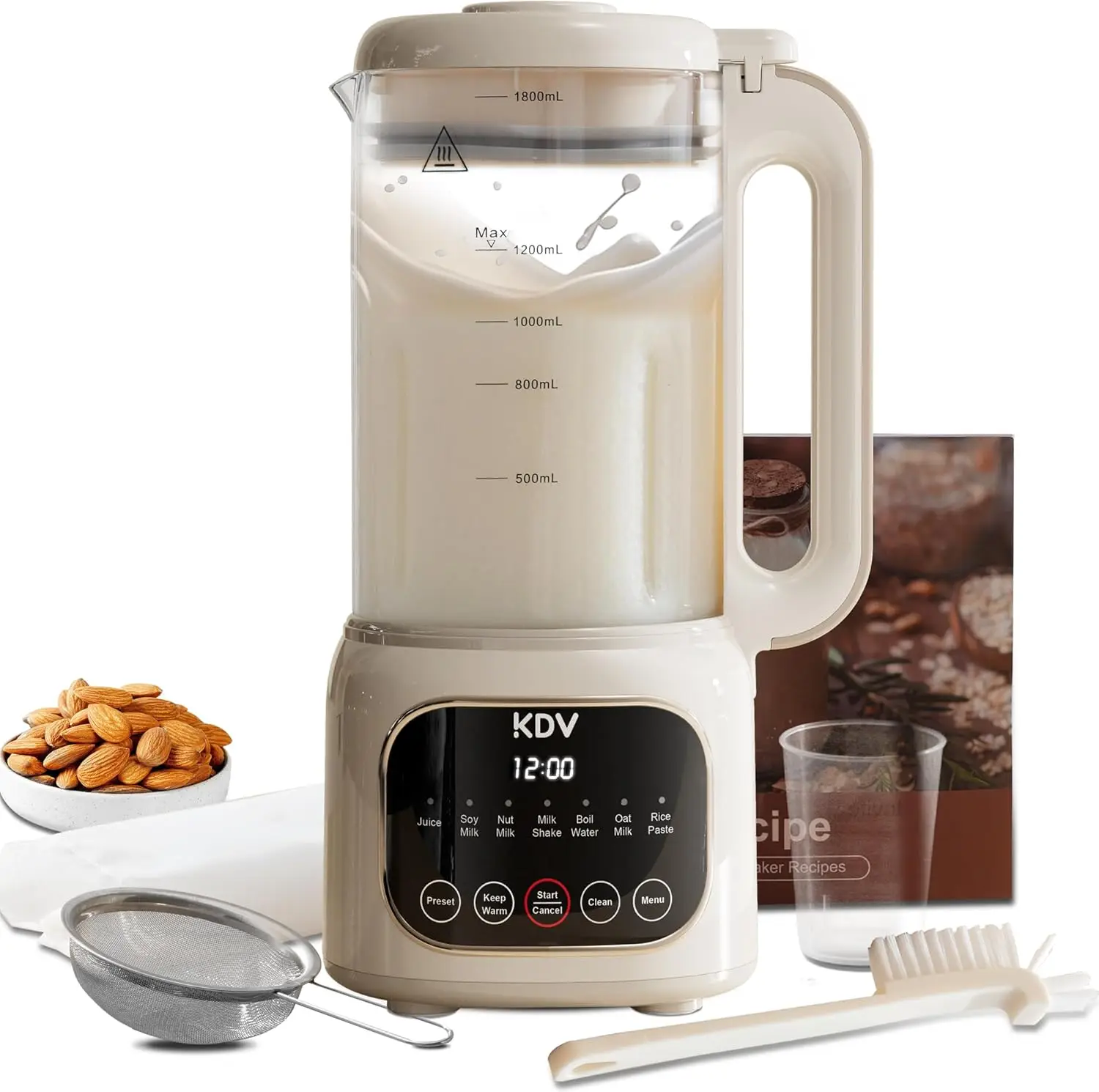 

10-in-1 Nut Milk Maker, Automatic 60oz Blender for Almond, Oat, Coconut & Plant-Based Milks with 24H Timer & 12H Keep Warm