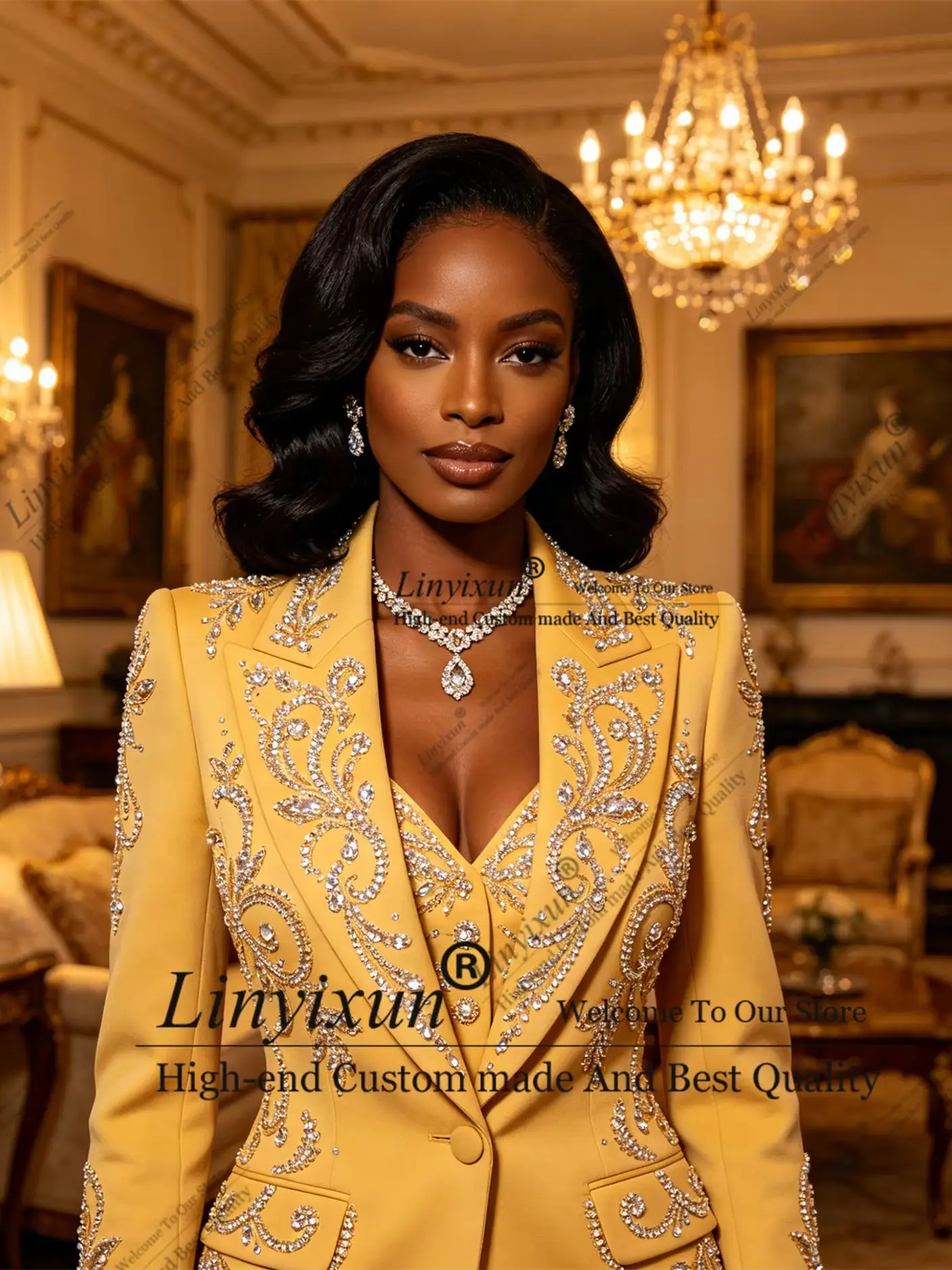 

Luxury Rhinestones Women's Suits Fashion Blazer High Quality 3 Piece Outfits Customzied Female Clothing костюм летний женские