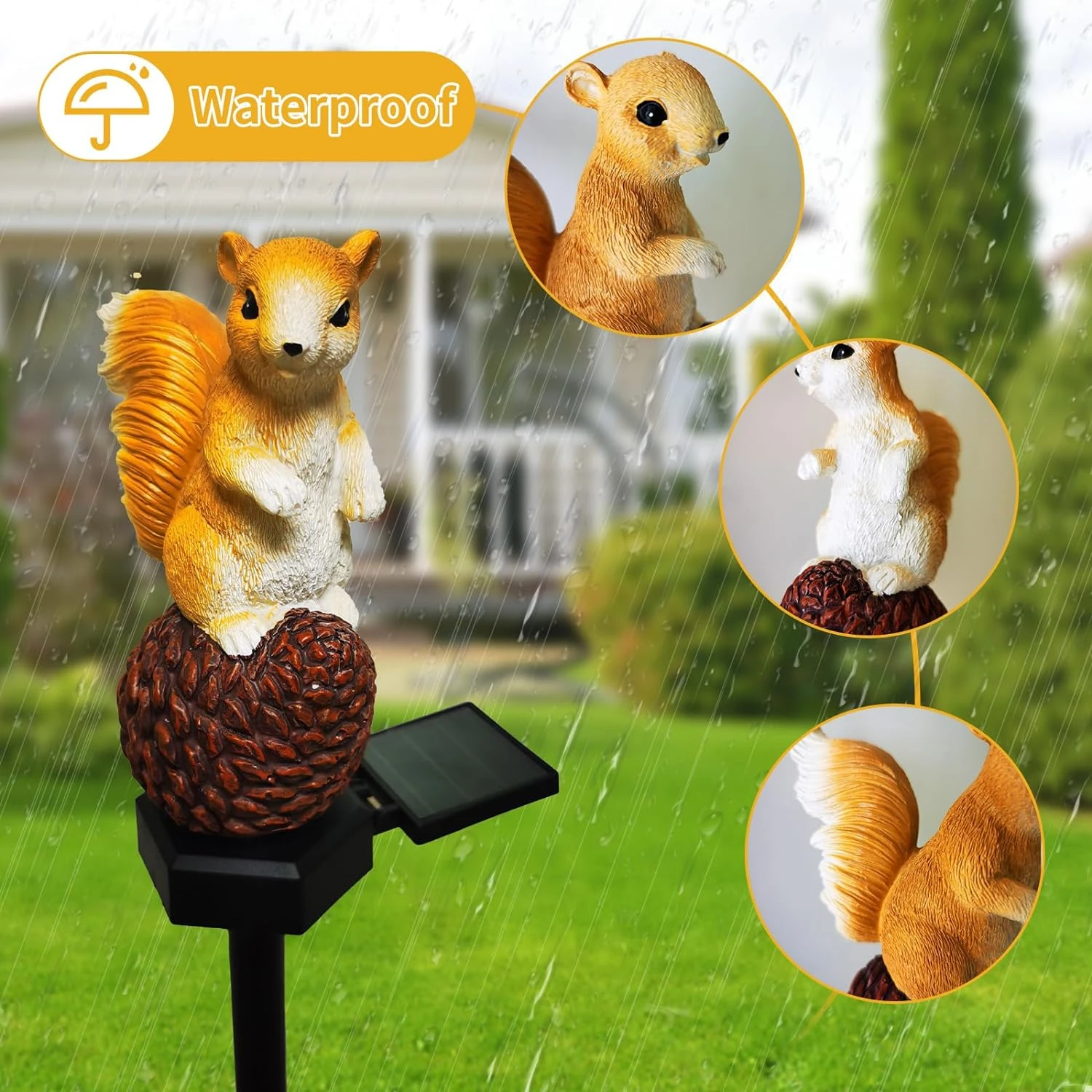 Cute, Charming, and Adorable Solar Squirrel Light - Delightful Waterproof Resin Outdoor Lawn Decor - Cute Yard Statue with Solar