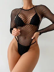 exy​ ​Lingerie Women Body Lenceria Erotic Fishnet Sensual Sex See Through Fishnet Mesh Bodysuit Underwear