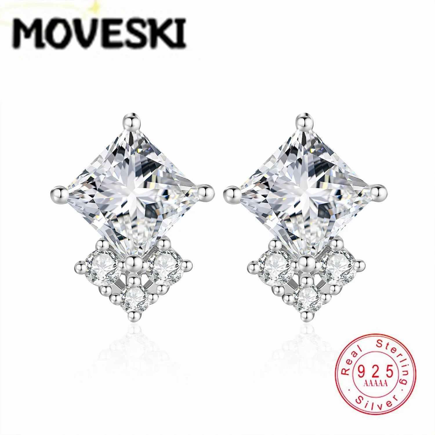 Real S925 Sterling Silver Square Princess Cut Stud Earrings 1CT D Color Moissanite Fine Jewelry For Women Wedding Gift
