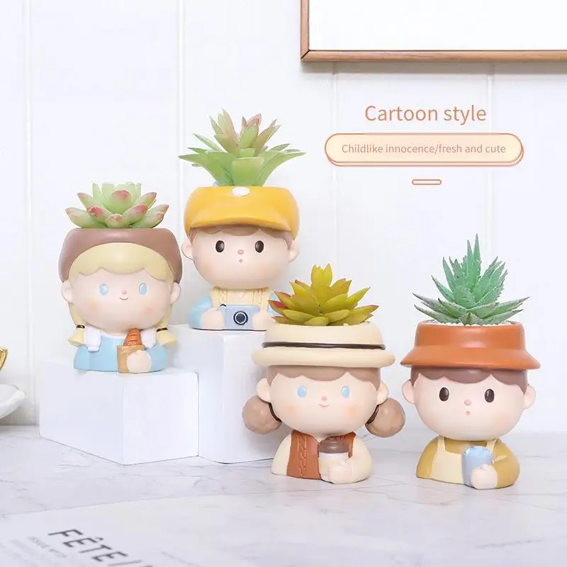 

Забавный мультяшный горшок для девочек из смолы, садовый маленький цветочный горшок, креативный настольный микропейзаж, сочный цветочный горшок, студенческий детский день