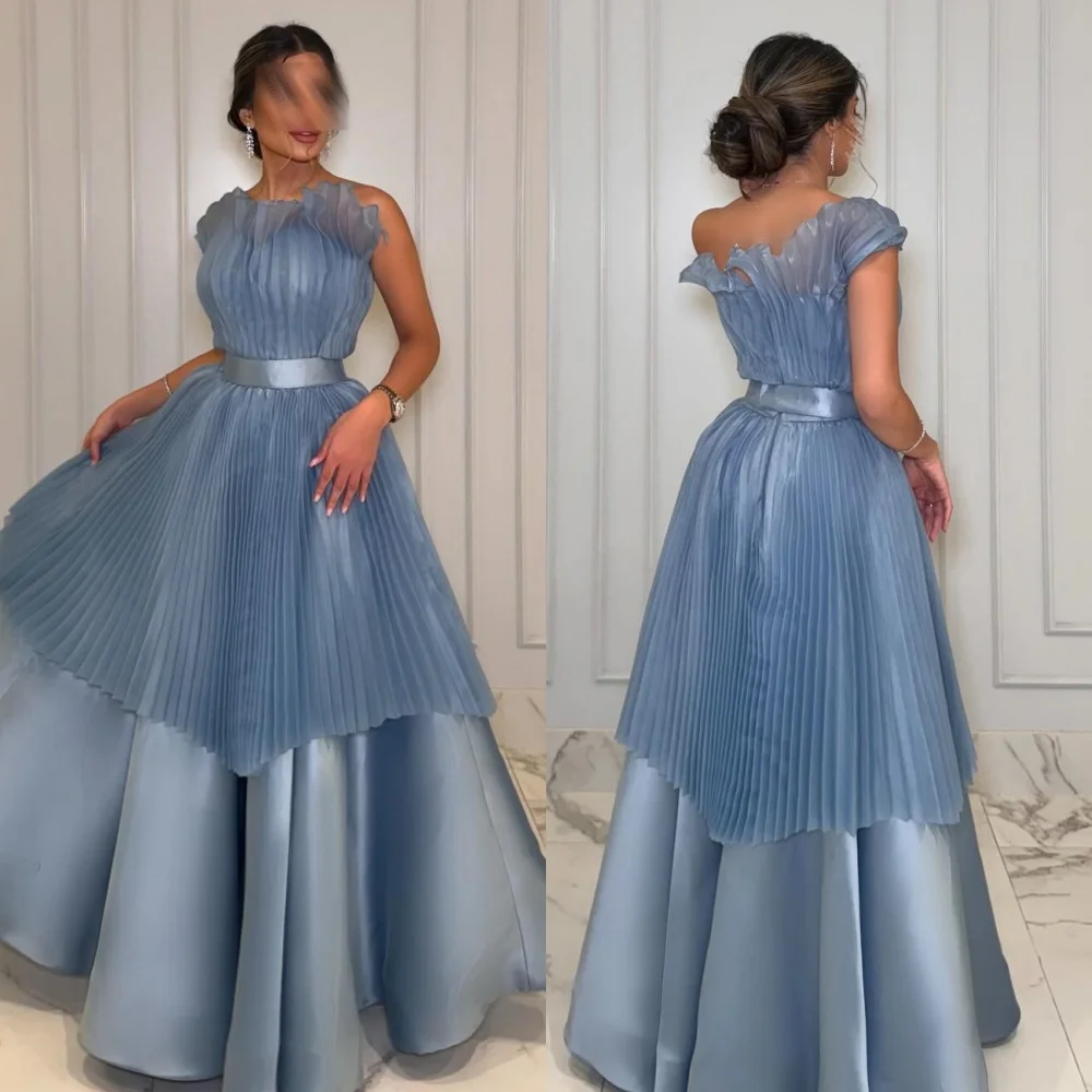 

Customized Exquisite Pleat Ruched Draped Sash A-line One-shoulder Long Dresses Bespoke Occasion Dresses Exquisite High Quality