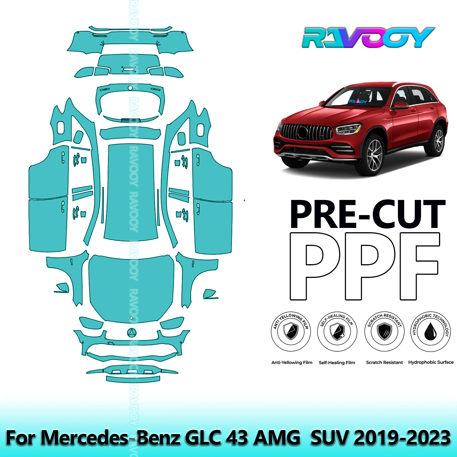 

Для Mercedes-Benz GLC Class AMG GLC 43 SUV 2019-2023 полный автомобиль 8,5 мил автомобильная предварительно вырезанная защитная пленка PPF