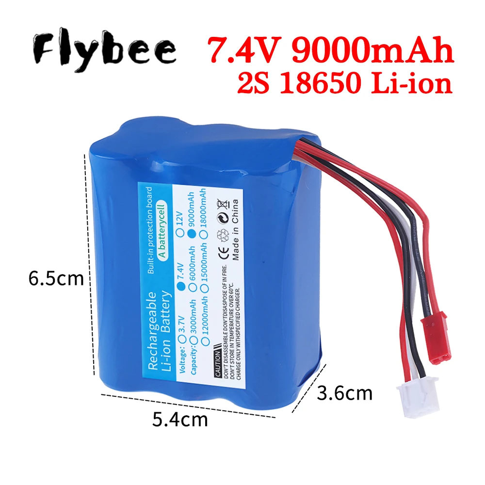 Upgrade 9000mAh 2S 7.4V Li-ion Battery For HuanQi 957/948/848B/827B/823/955/956/957/948 MJX F45/T55 RC Toys Parts 18650 with JST