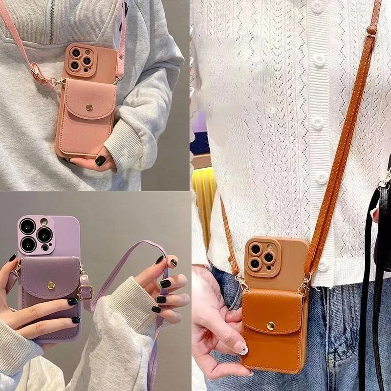 

For Realme Note 50 Narzo 70 Pro 60X Phone Case Card Wallet Silicone With Long Lanyard Soft Cover