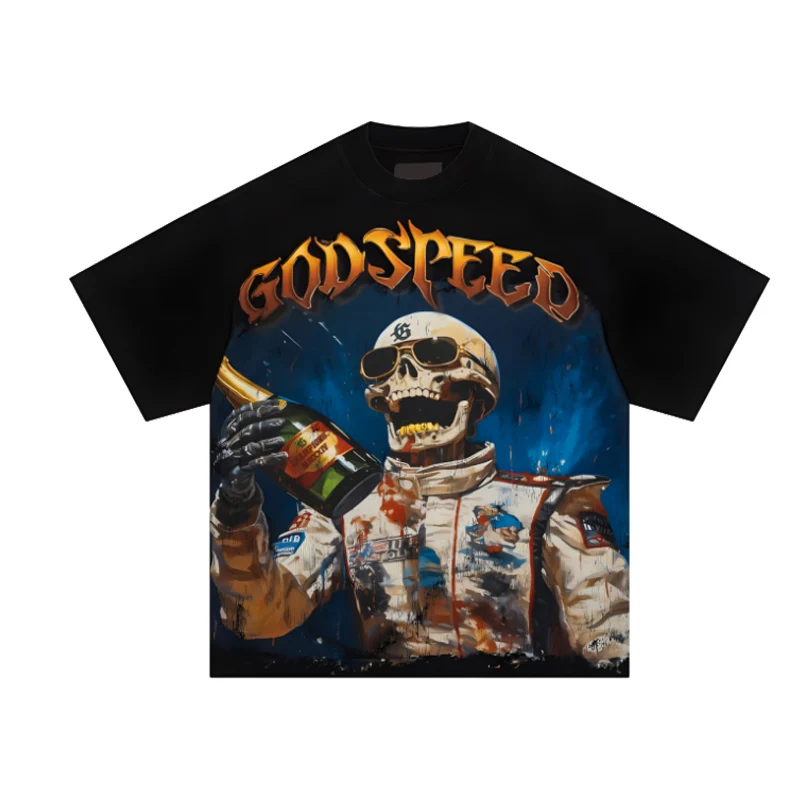 GOD SPEED Racer Goldie T-shirt Black WashWHITE)