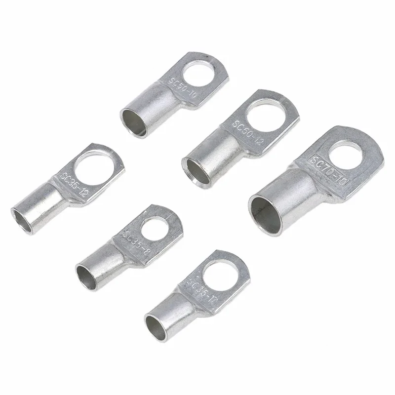 Terminal de cobre tipo sc, 5 ~ 50 peças, terminal de cobre sc6/10/16/25/35/50/70/95 bloco de bateria talões buraco id 6/8/10/12mm conector de fio de crimpagem