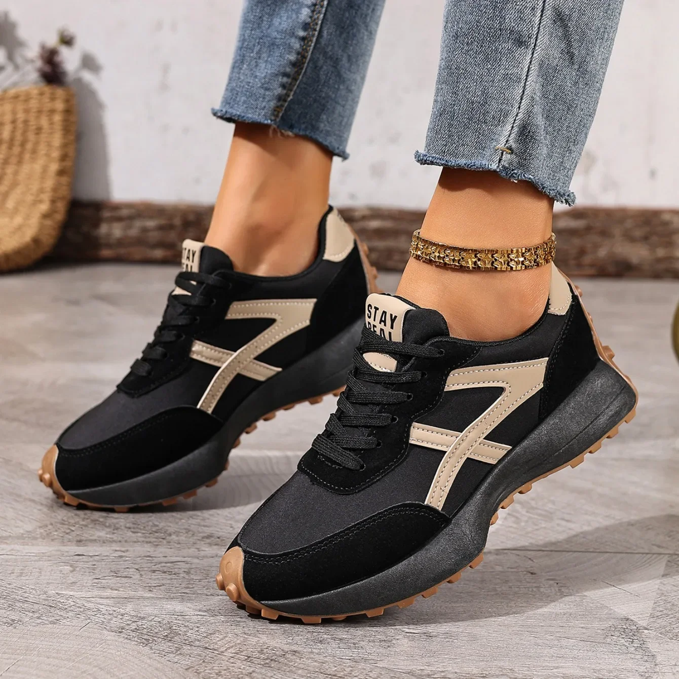2025 Neue Damen-Sneaker Frühling Casual Schnür-Sportschuhe Luxus-Plattform Rutschfeste Laufschuhe Damen Zapatos De Mujer – Detail 6