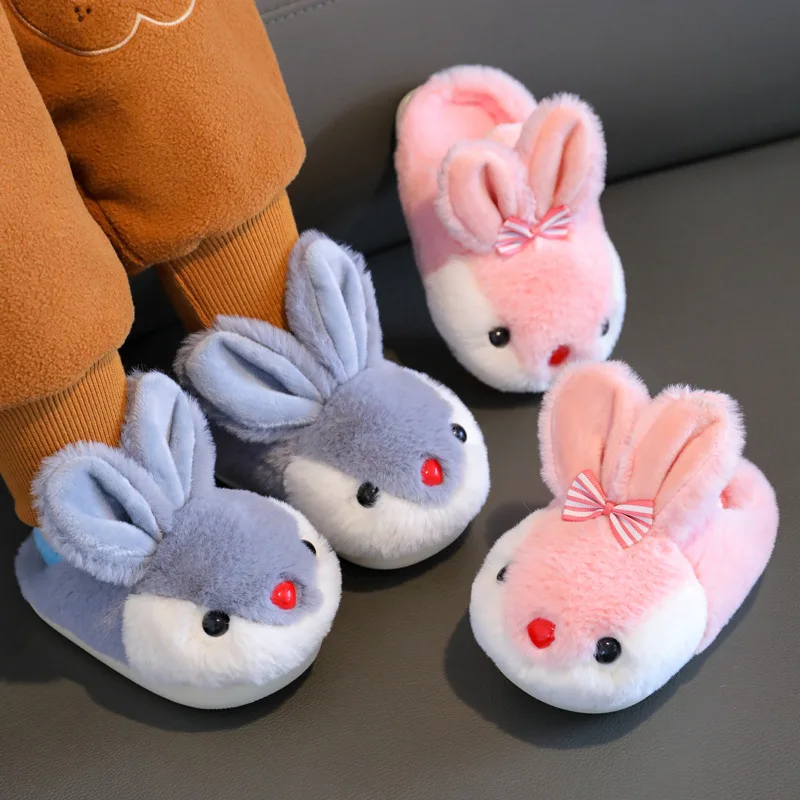 Children\'s Slippers Indoor Non-slip For Winter Cute Bunny For Boys And Girls Soft Soled Warm Home Anti Slip Baby Fur Shoes