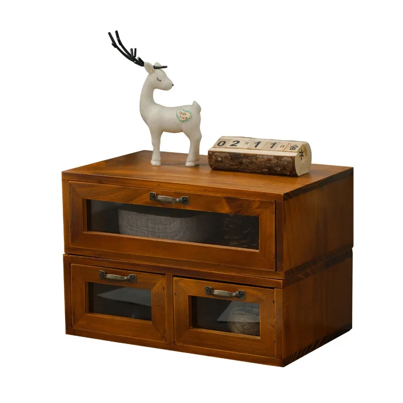 Wooden Drawer Storage Box Computer Monitor Office Desktop  Increased Shelf Cabinet Dressing Table Organizer