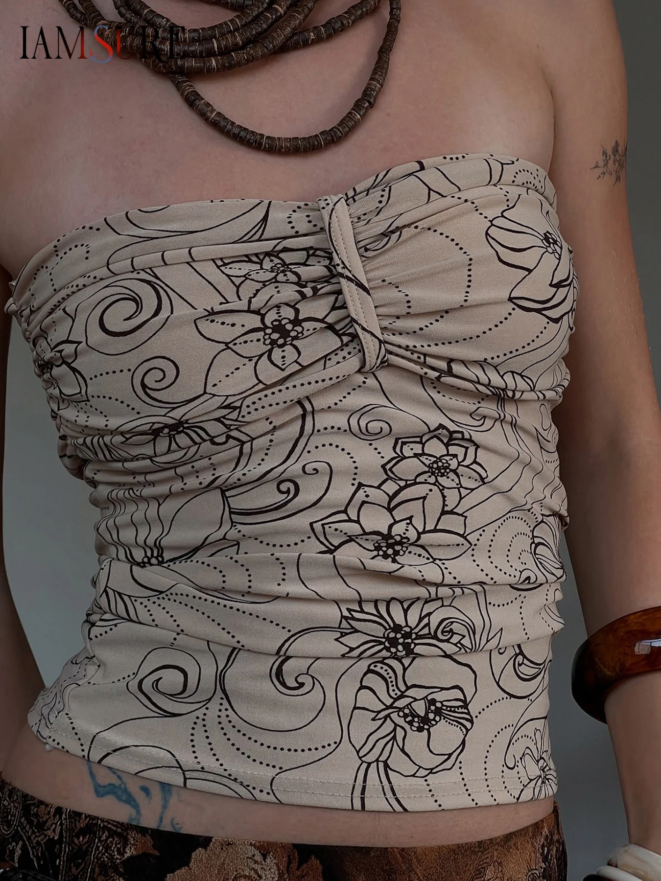 

IAMSURE Sexy Floral Tube Tops Vintage Casual Slim Slash Neck Sleeveless Tank Tops Women 2025 Summer Fashion Streetwear Ladies
