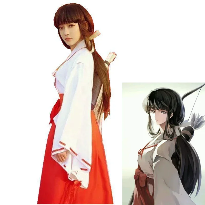 

Anime Cosplay Costume Inuyasha Witch Kikyo Yehua Kawaii Japanese Kimono Set Cute Ladies Hakama Top Belt Bow Suit Cloth