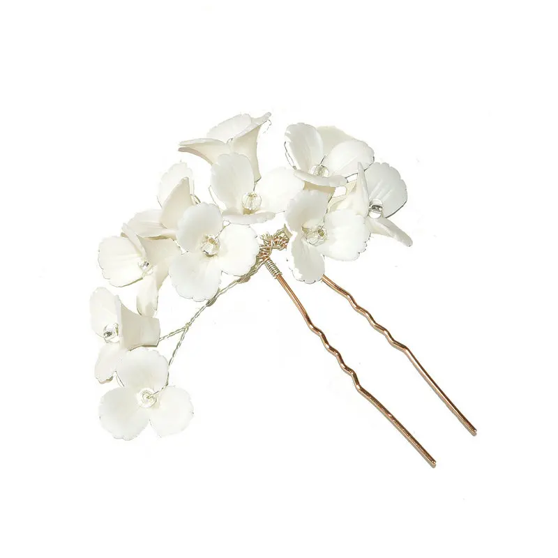 White ceramic flower hairpin crystal U-shaped hairpin bridal wedding hair accessories