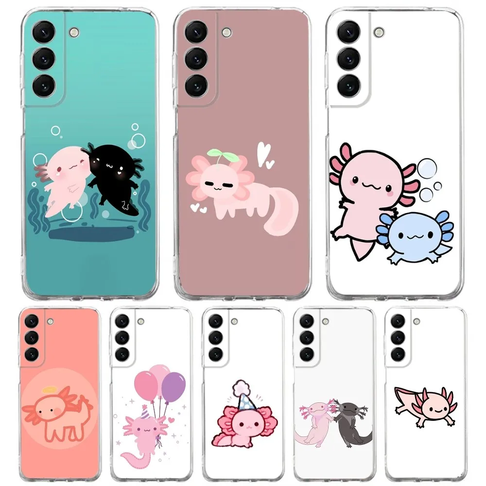 Cartoon Cute Axolotl Phone Case Silicone For Samsung S30,S23,21,22,20 Ultra,S20 FE lite,S10,9,PIus Note20ultra Cover Clear