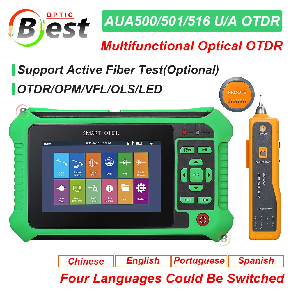 

New Comptyco AUA 500/501/516U/A OTDR 26/24dB Fiber Optic Reflectometer Touch Screen VFL OLS OPM LED Event Map 4 Languages