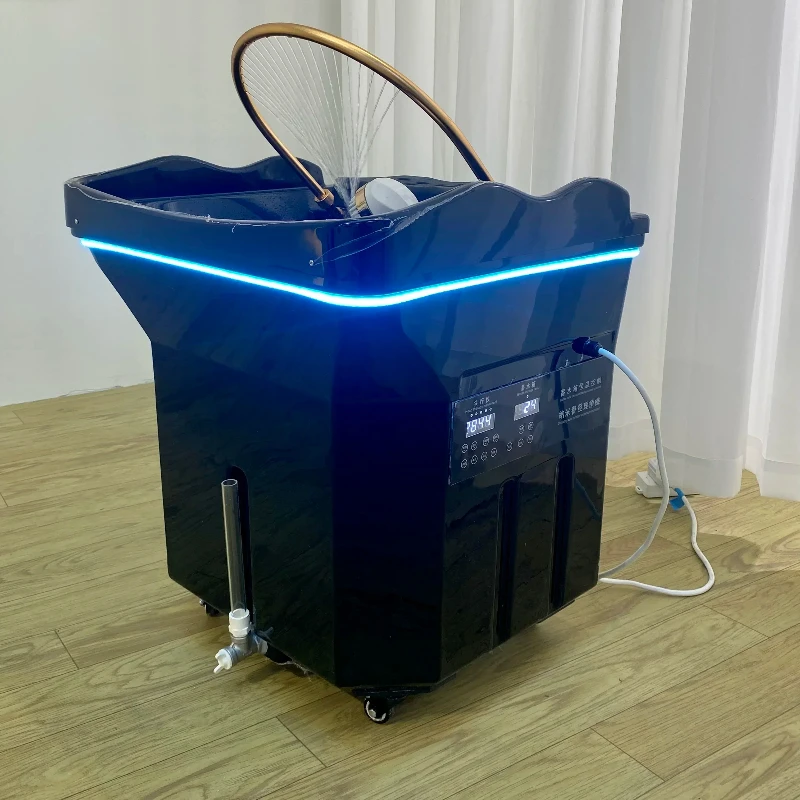 Therapy Center Head Spa Beauty Salon Bed with Water Tank Mobile Comfortable Shampoo Chair Basin Black Portable Shampoo Basin - Image 4