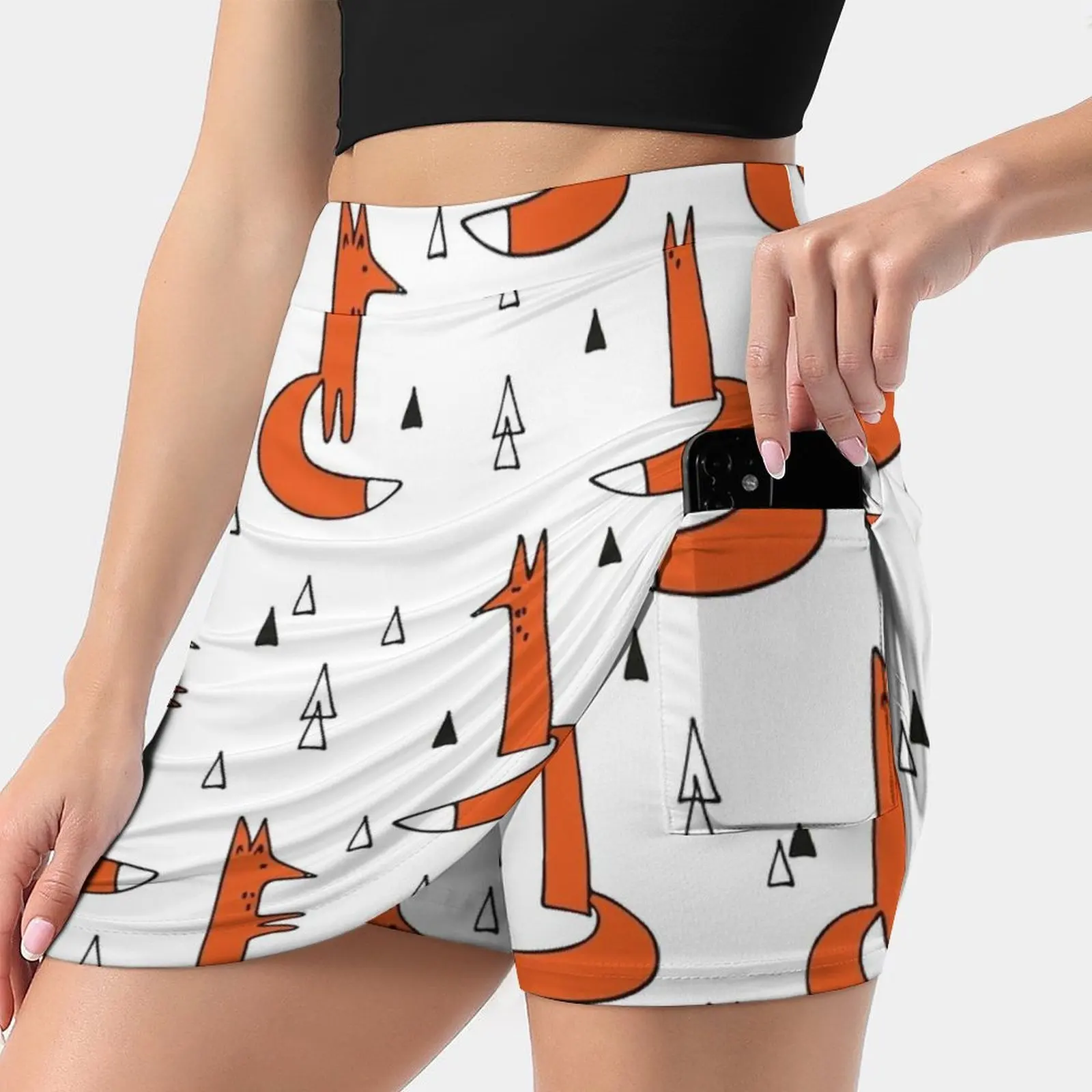 Foxes Women's skirt Mini Skirts A Line Skirt With Hide Pocket Doodle Sketch Sketching Graphic Linedrawing Ink Inkpen Pen Pattern