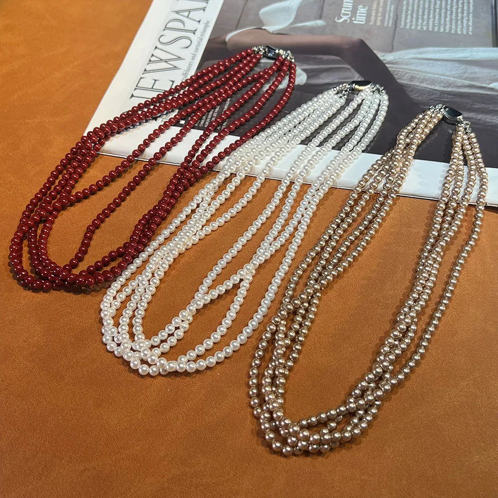 

Highlight Schlova pearl multi-layer necklace, small and high-end collection-grade near-net 4MM three circles of health and beaut