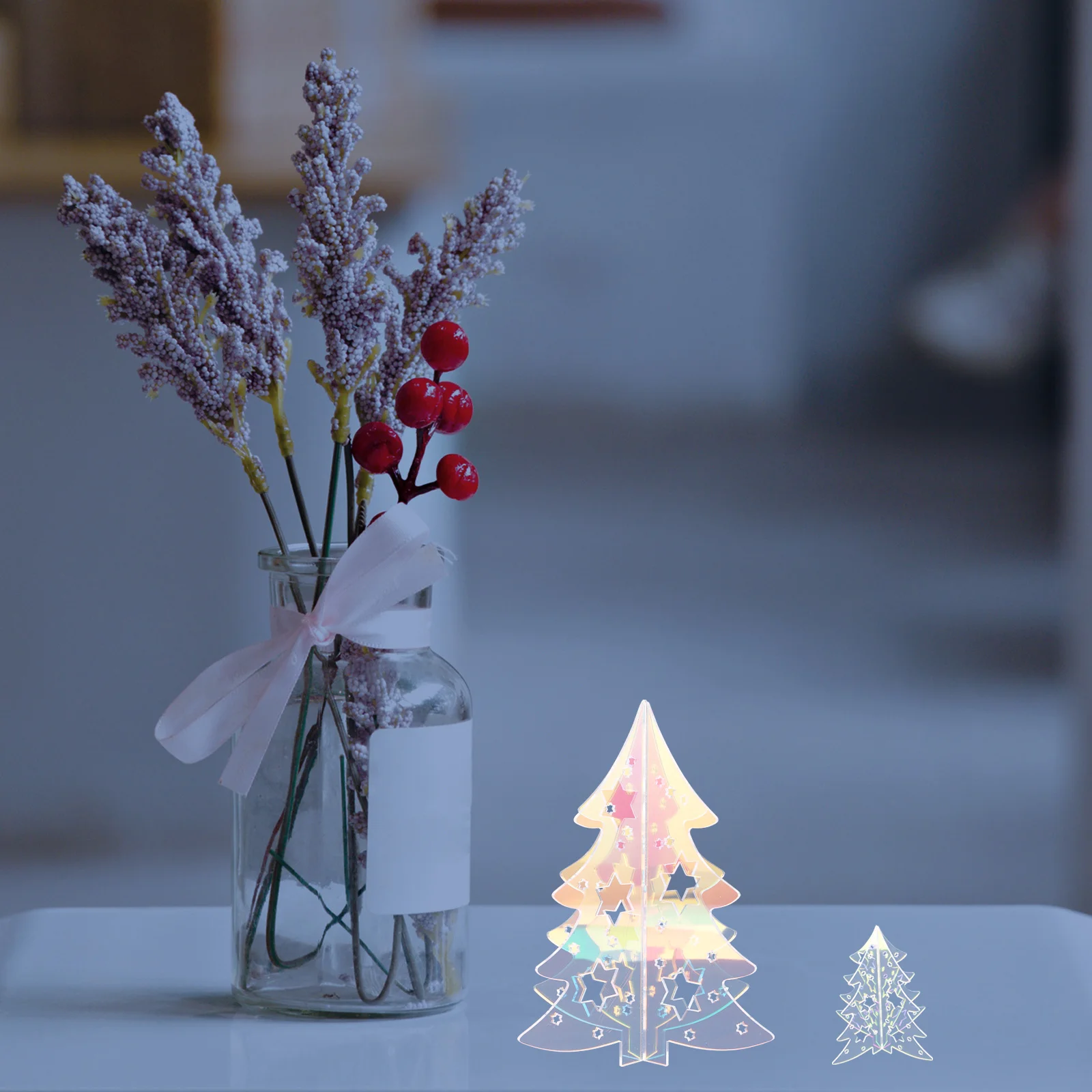 

8Pcs Acrylic Iridescent Christmas Tree Decorations Lightweight Centerpieces for Table Mantel Fireplace Office