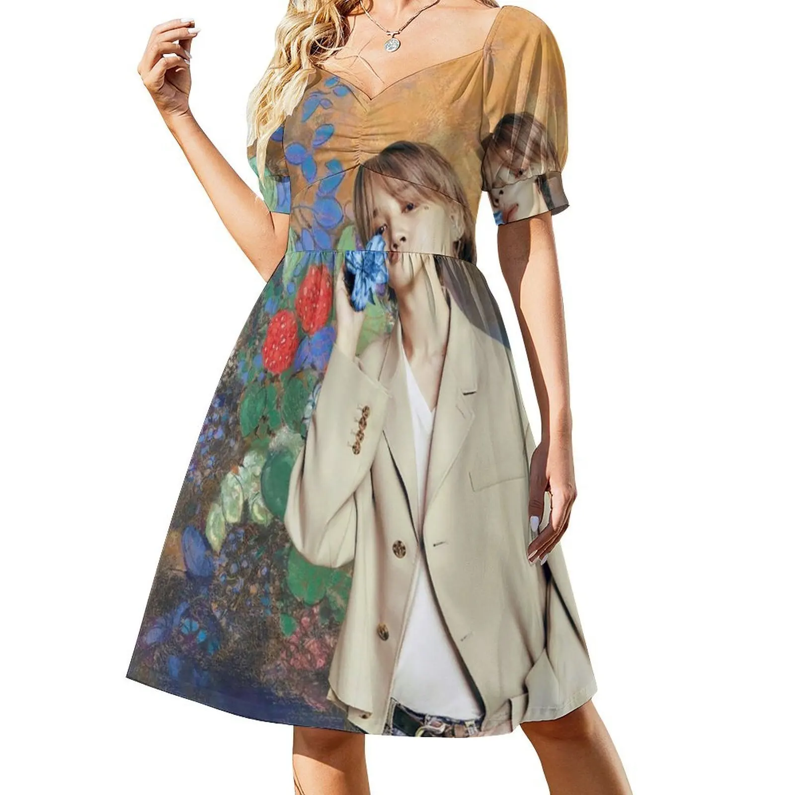 فستان Jimin Among The Flowers ذو فتحة عنق على شكل قلب فستان صيفي أنيق للحفلات للنساء فساتين حفلات Jimin Park Jimin #2