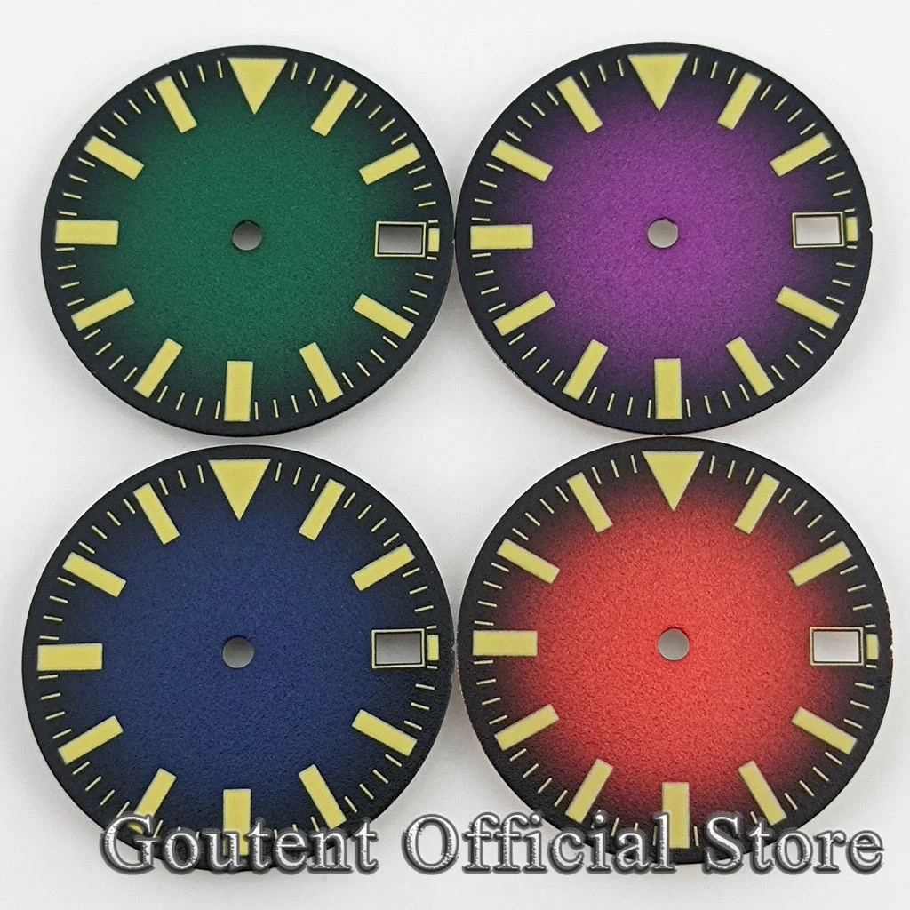 Goutent 28.5mm ​Red Purple Blue Green Watch Dial Green Luminous Fit NH35/NH35A Automatic Movement