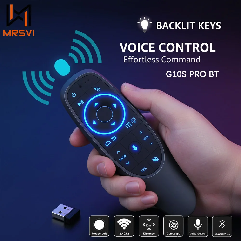 MRSVI G10S PRO BT Voice Remote Control 2.4G&Bluetooth5.0 Wireless Air Mouse Gyroscope Smart Remote Backlit For Android TV Box,PC