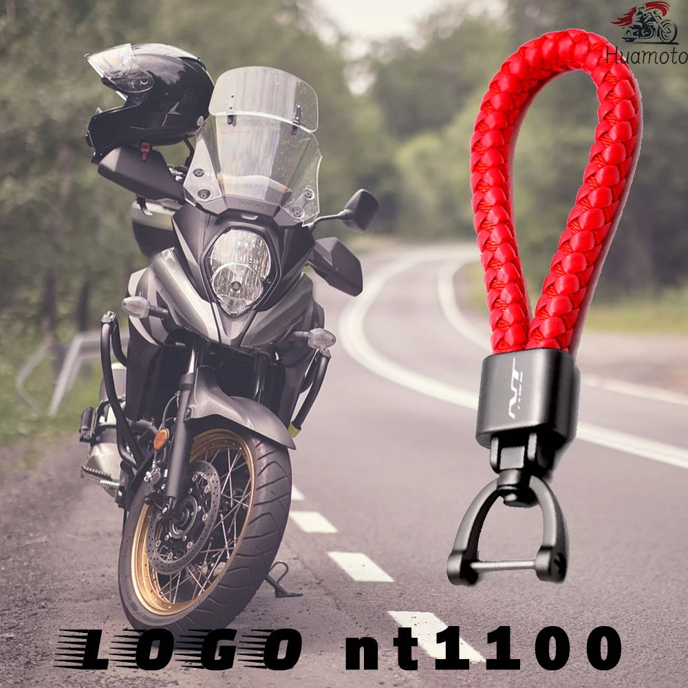 For Honda NT1100 NT 1100 Hand Woven Keychain Custom Logo Leather Metal Keyring Motorcycle Accessories