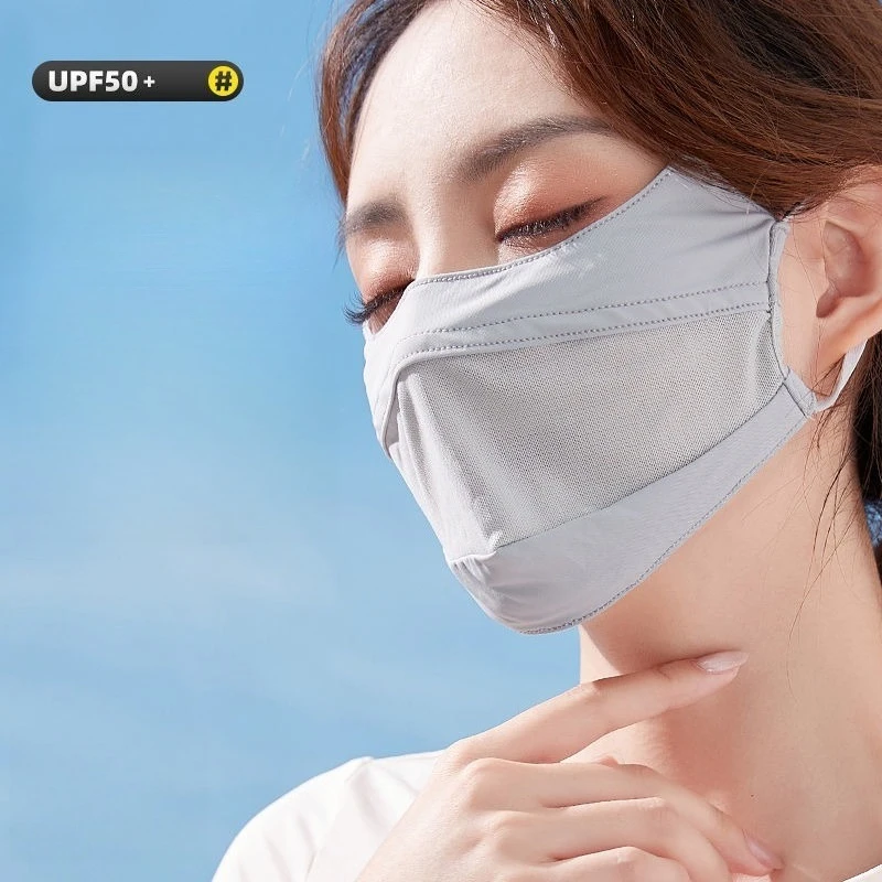 Ice Silk Mesh Sun Mask Women Breathable UV Protection Eye Cover Cooling Summer Ultra Thin Soft Non Slip Washable Face Shield