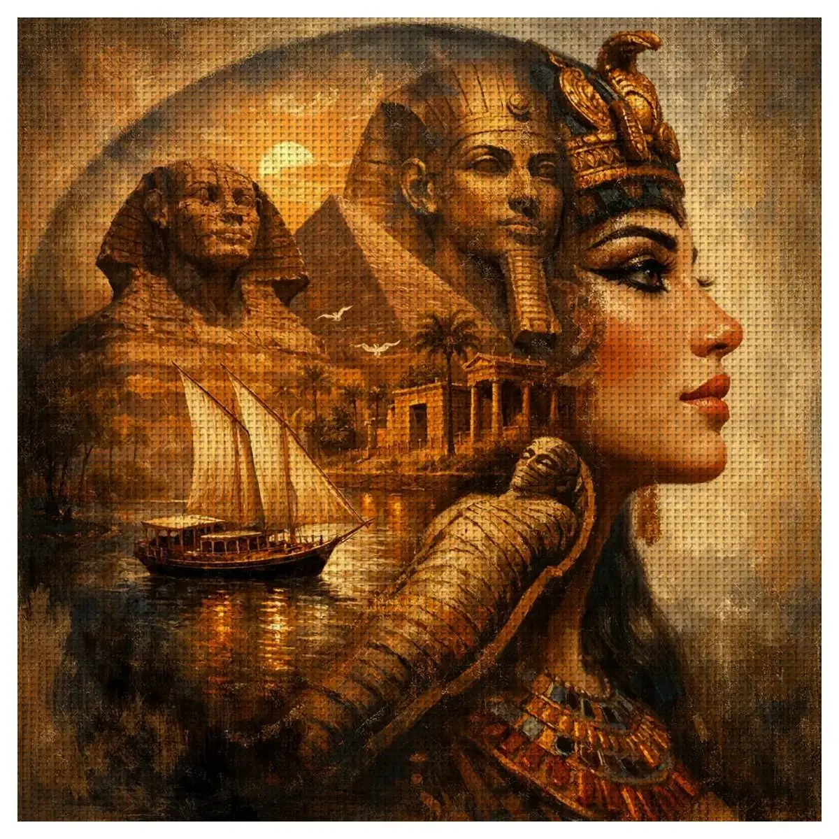 1 Stück 30x30 cm/11,8 Zoll Prinzessin von Ägypten Gestempeltes Kreuzstich-Set DIY-Kit 11/14/16CT DIY-Stickset DIY-Kreuzstichset – Detail 2