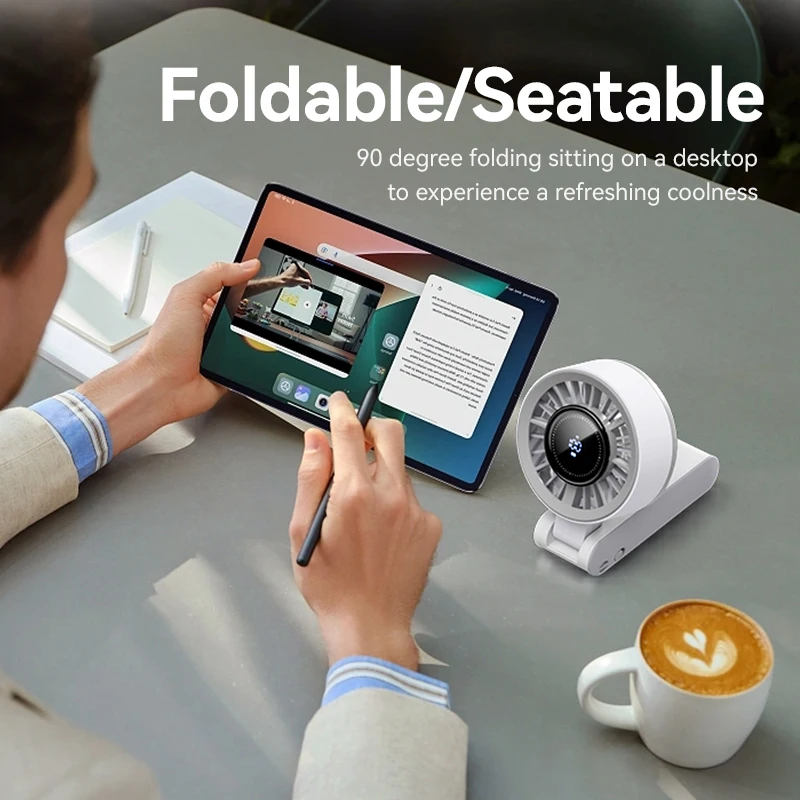 مروحة شاشة ديجيتال عالية السرعة محمولة باليد مروحة صغيرة رائعة صغيرة محمولة من النوع C شحن سطح المكتب قابلة للطي 100 مستوى مروحة معلقة للرقبة