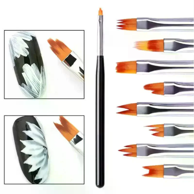 8本セット 斜めグラデーション スマッジネイル フラワードローイング サウトゥースペン 多機能ミックスシェイプ 花びらペイント ジェルネイルアートブラシ