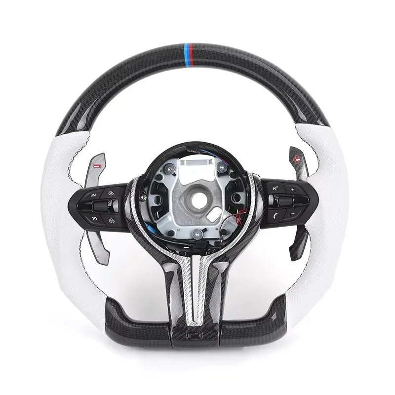 White Half Perforated Carbon Leather for M Sport Steering Wheel 3 Spokes F Series (F20/F40) Customizable Stitch Color 50mm