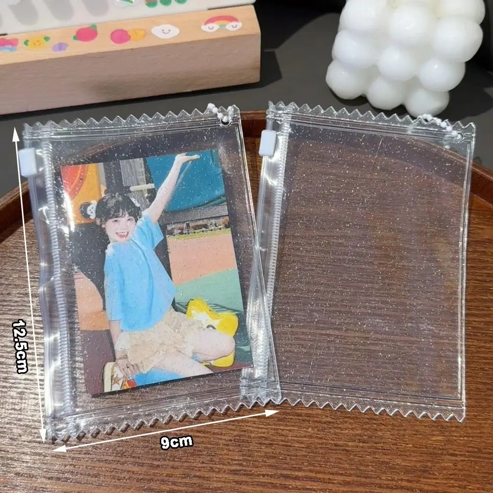 5PCS Clear Shining Card Sleeve Protector 3inch PVC Candy Zipper Zipper Bag Case with Hanging Chain Photo Card Display