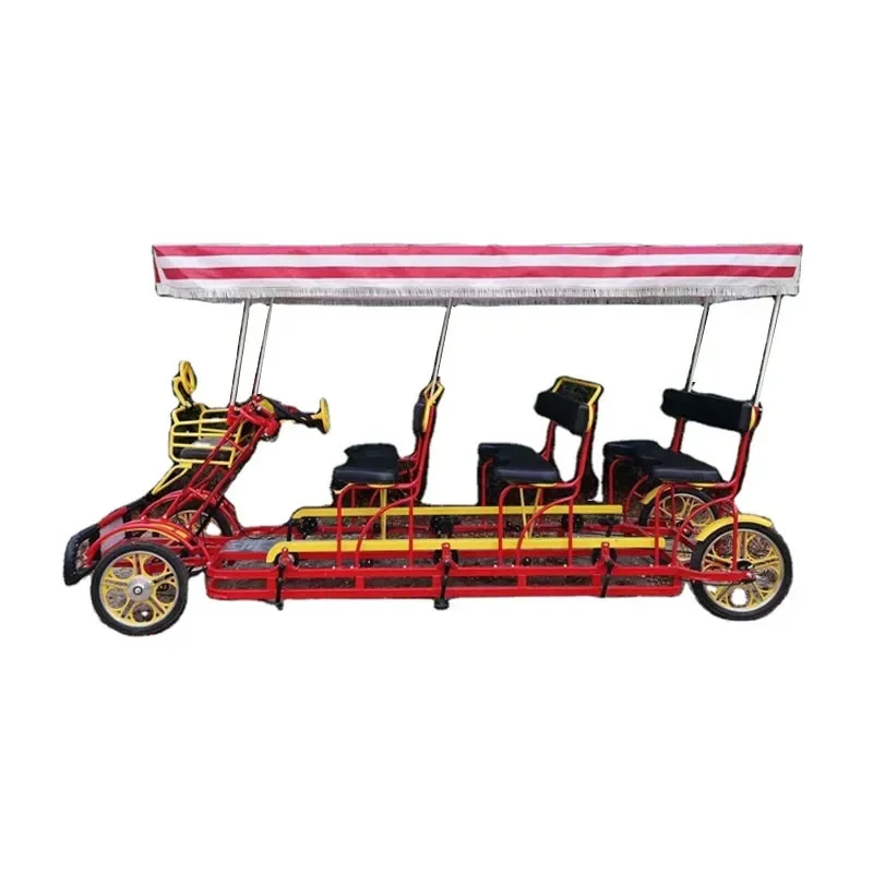 2pcs/lot 4 Wheels 6 Seater Tourist Sightseeing Pedal Surrey Bike Road Tandem Bicycles For Park