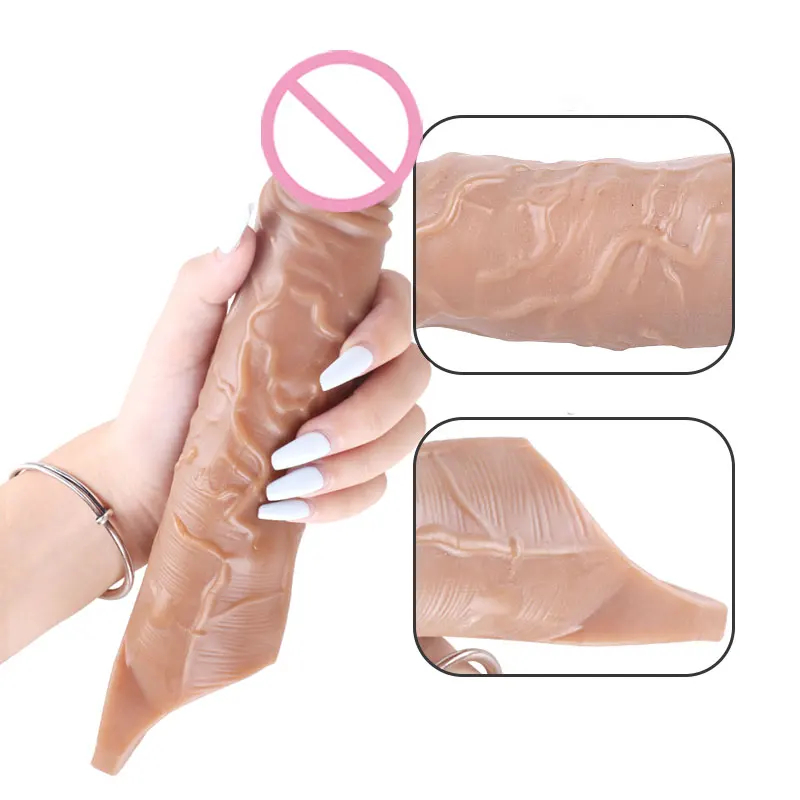 Reusable Penis Sleeve Extender Sex Tooys For Man Vibrator 18 Silicone Extension Sex Toys For Men Condom Cock Sleeve Sex Shop