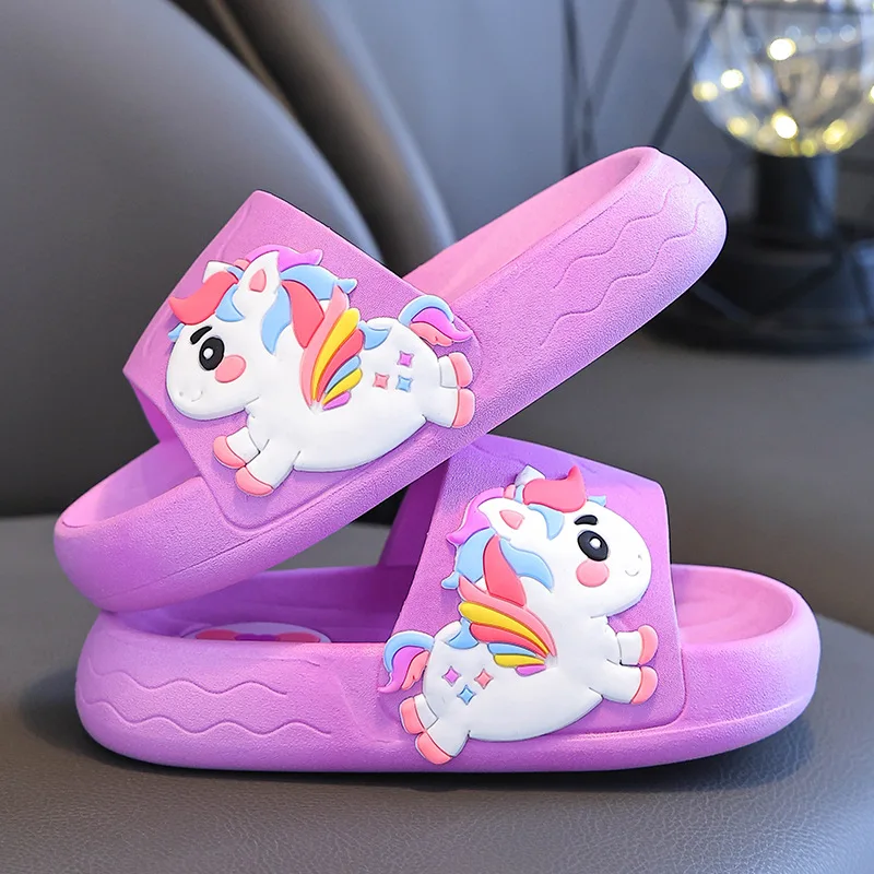 Children\'s Slippers Summer Cartoon Unicorn EVA Comfortable Beach Shoes for Boys Girls Waterproof Soft Sole Kids House Slippers