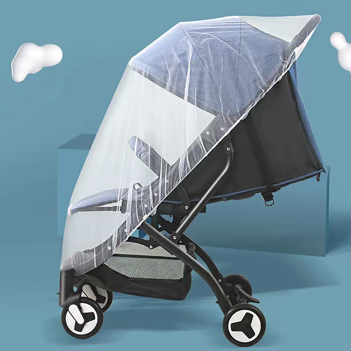 Kinderwagen 360 ° Vollflächiges Moskitonetz für Kinderwagen; universelles, dichtes Moskitonetz für Kinderwagen; tragbares, insektenabweisendes und lichtundurchlässiges, großes Moskitonetz zum Schutz vor Insekten. – Detail 8