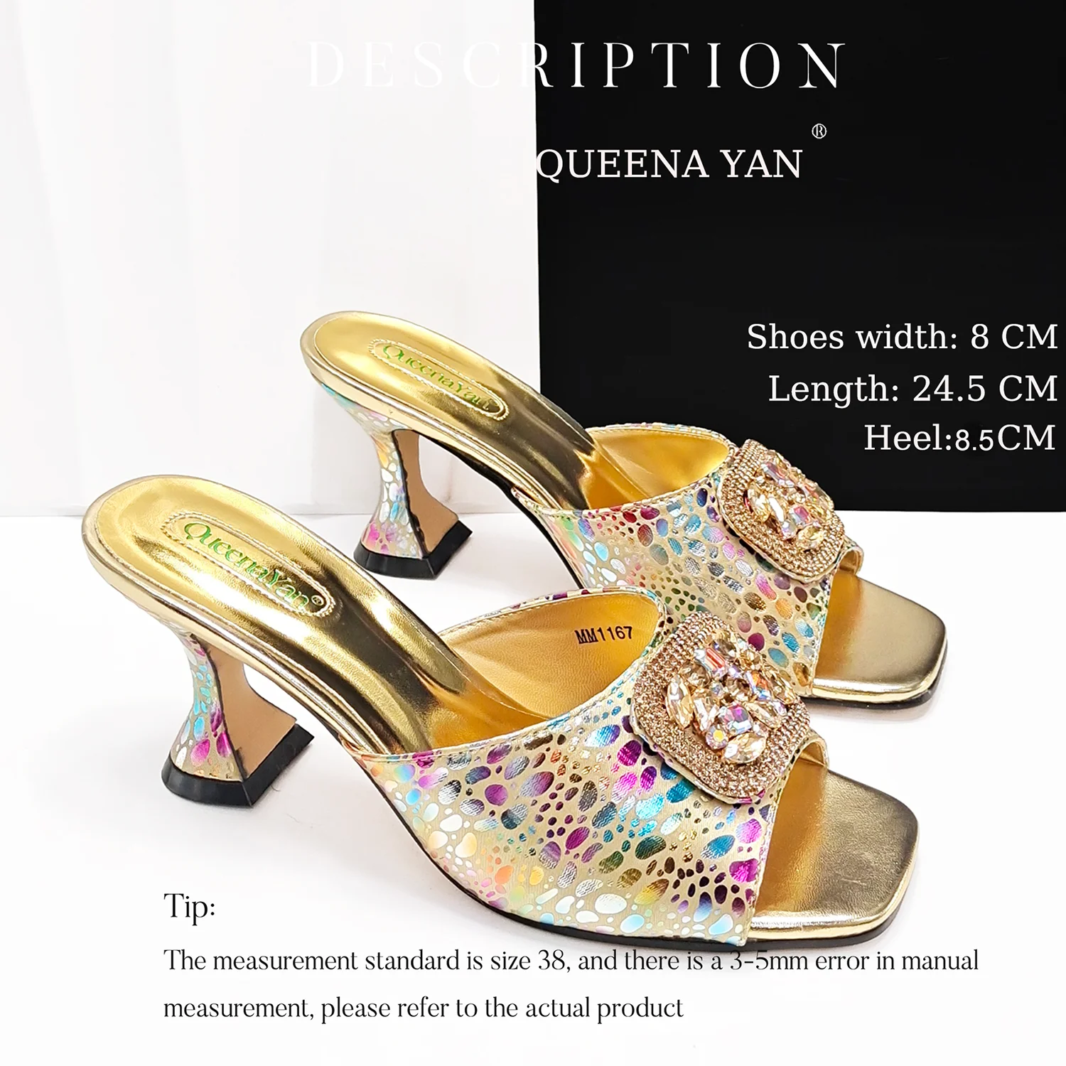 Queena Yan Latest Fashion Women’s Gold Pointed Toe Sandals With Matching Handbag Set -Perfect for Weddings and Parties