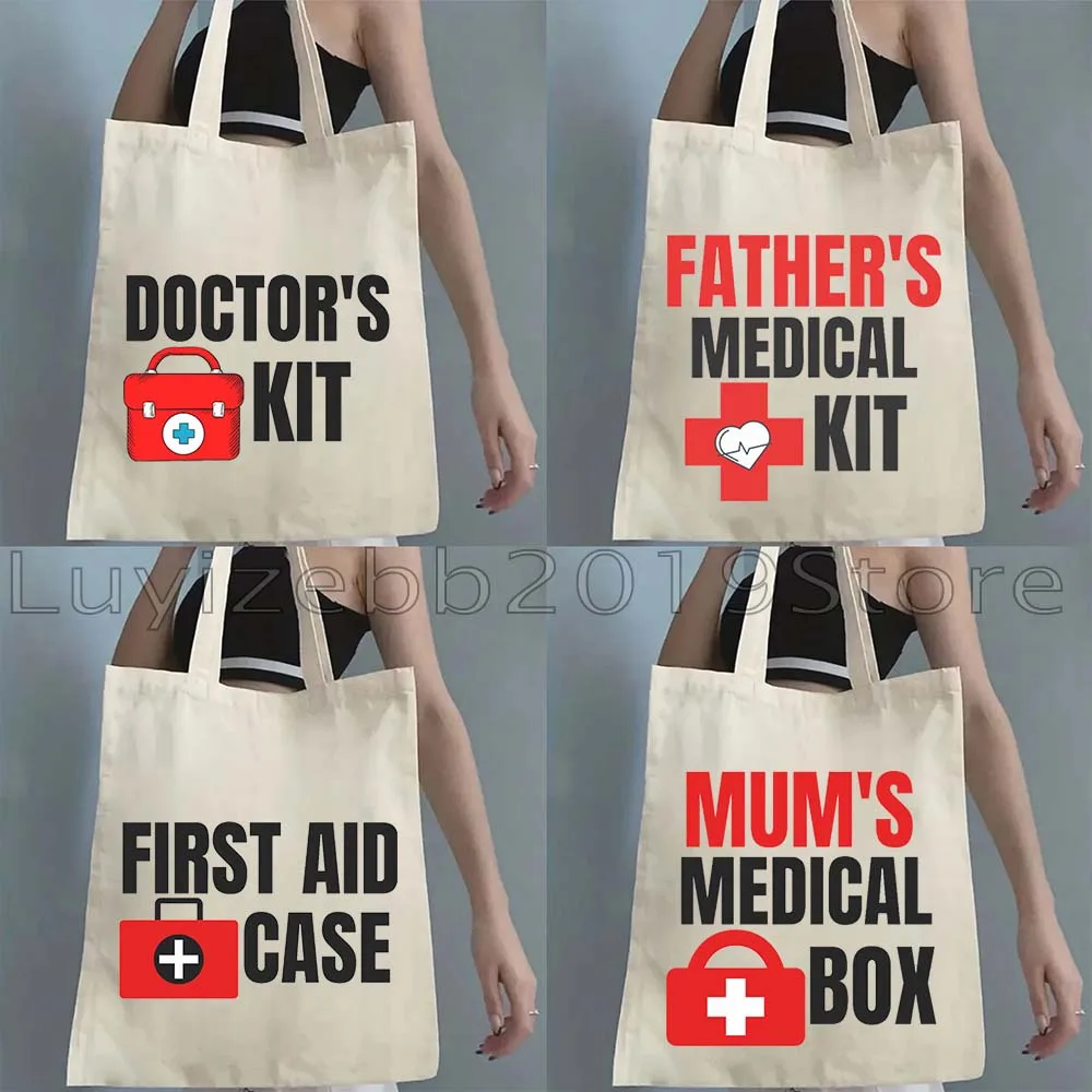 

Забавная милая пустая медицинская аптечка для мамы, отца и доктора, аптечка первой помощи с принтом, холщовая большая сумка на плечо, сумка-шоппер в стиле Харадзюку