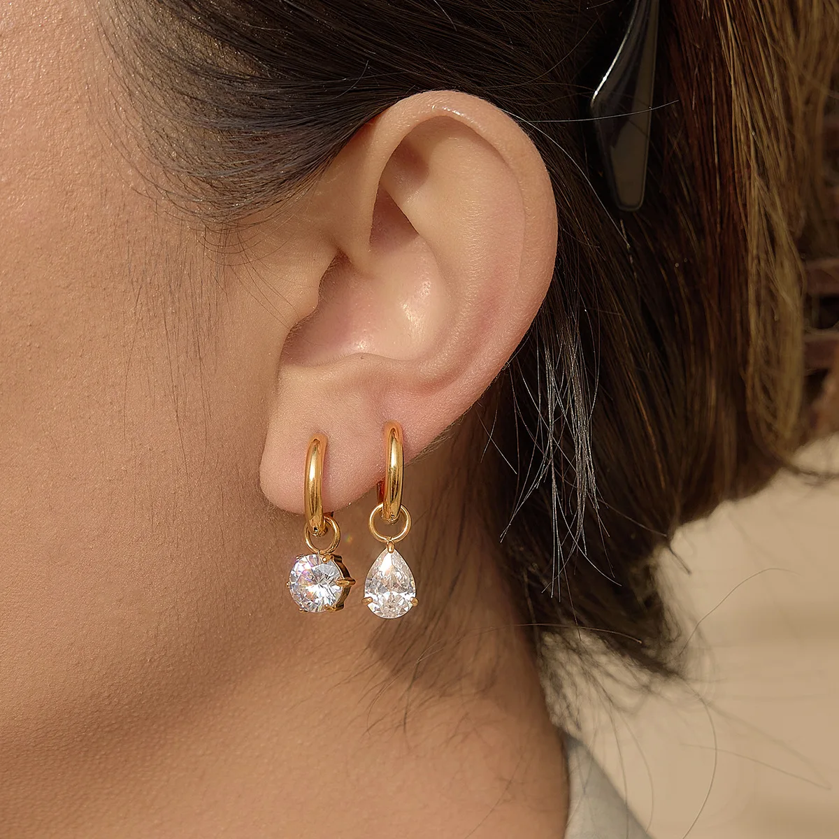 Classic Stainless Steel Shiny Cubic Zirconia Drop Earrings Gold Platinum PVD Plated Delicate Chic Jewelry Recommend Gifts