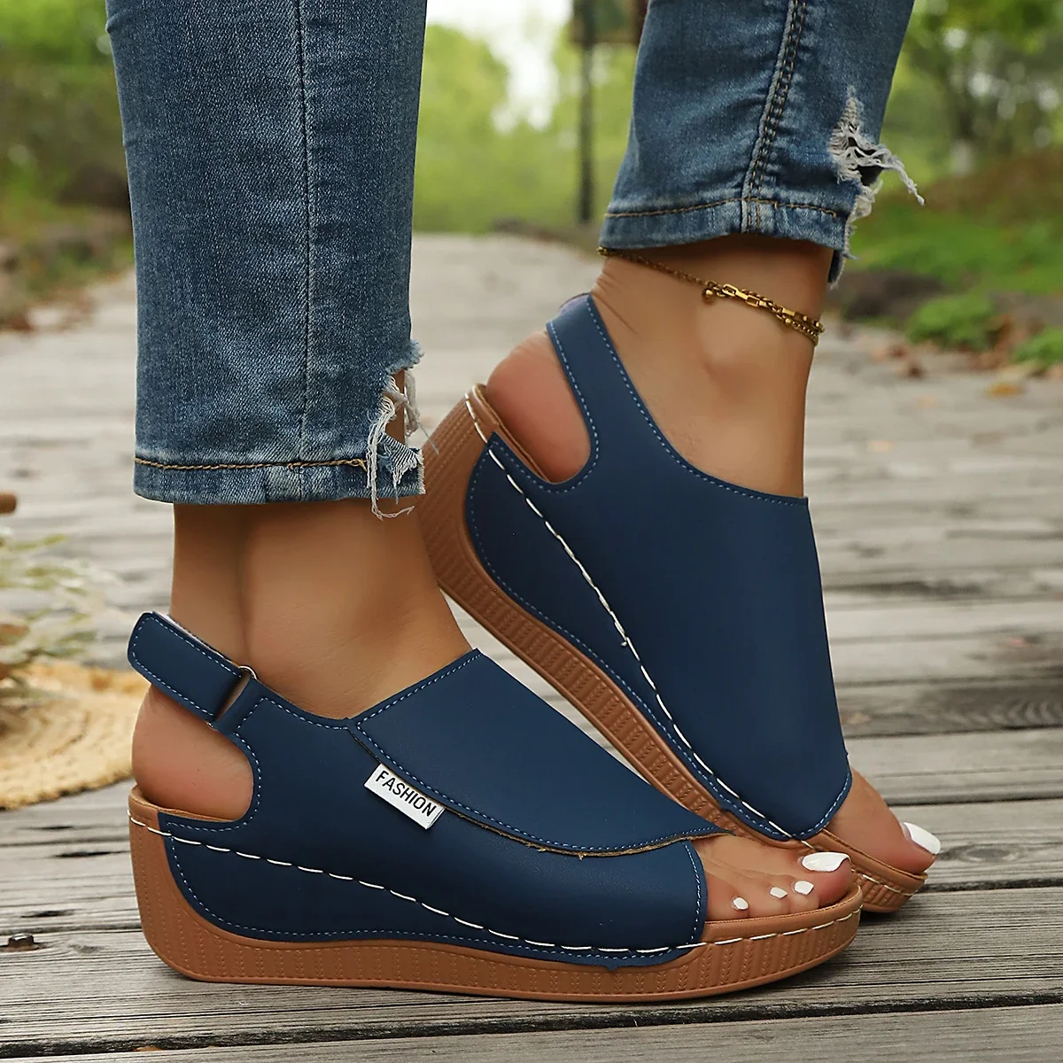 Damen Keilsandalen Sommer Neue Mode Sandalen Offene Zehen Atmungsaktive Sandalen Bequeme Schnallen-Damenschuhe Slides für Frauen – Detail 9
