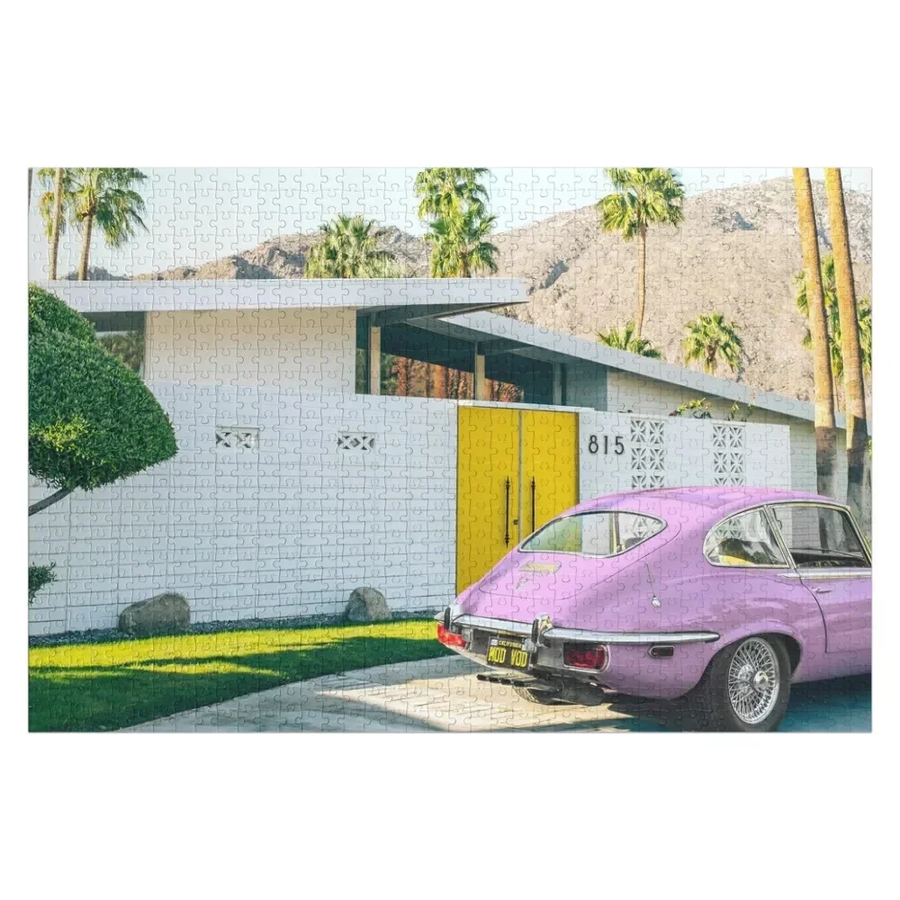 

Palm Springs Pink Car, Doors of Palm Springs, Palm Trees, Pink Retro Car. Jigsaw Puzzle Custom Kids Toy Puzzle