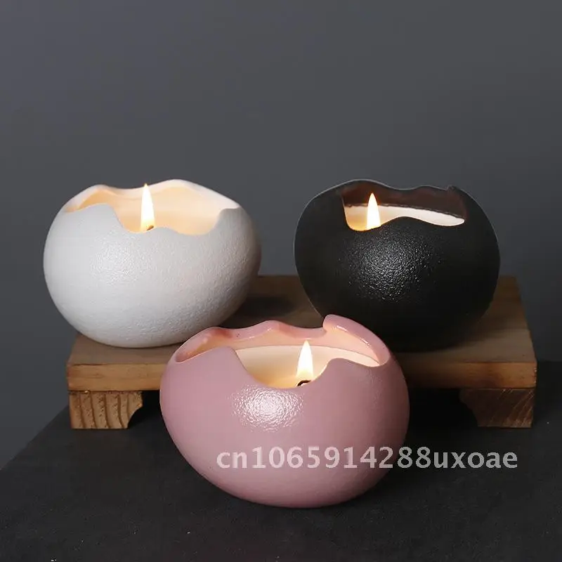 

Creative Eggshell Ceramic Candle Cup Empty Cup High Color Value Aromatherapy Candle Ware Simple Gift Candle Holder Ornaments