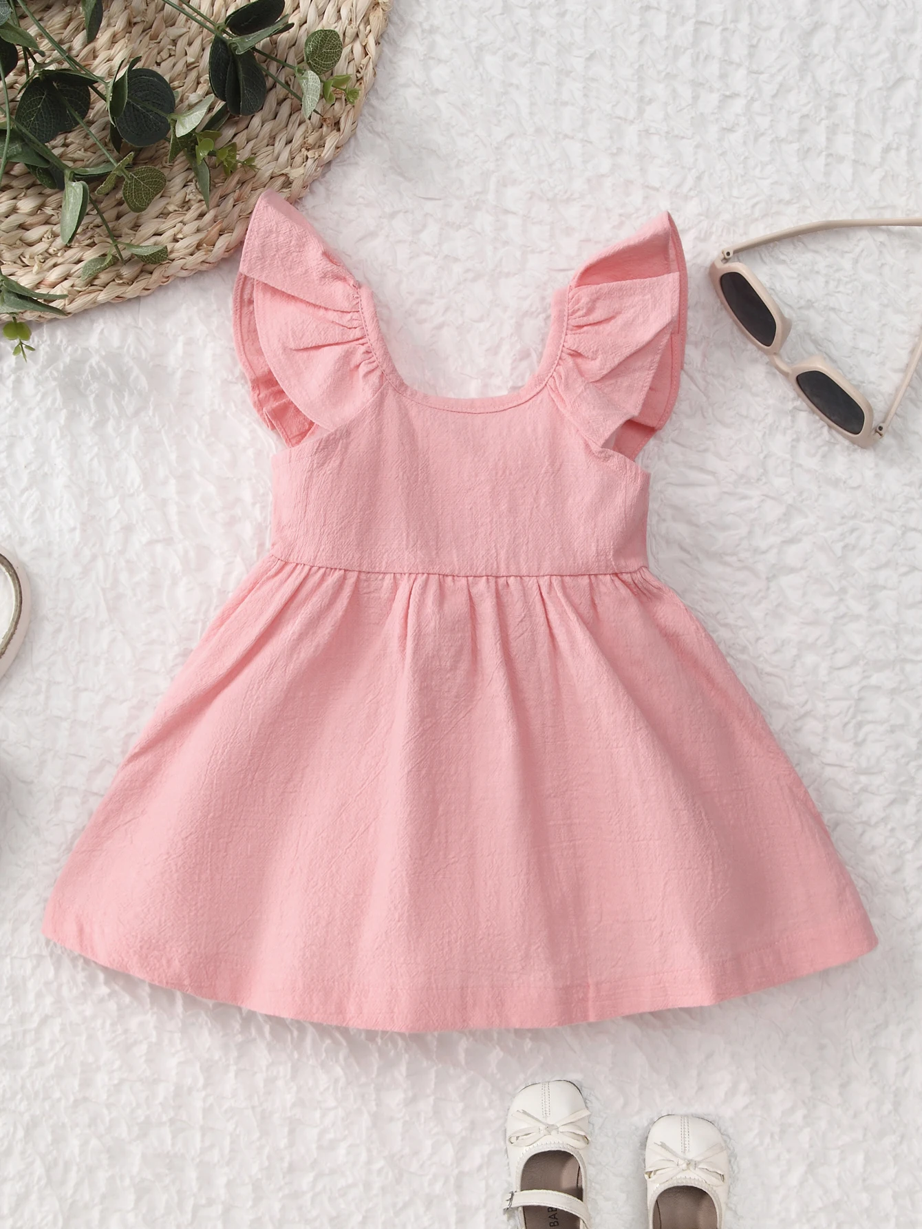 Summer Beautiful Casual children outfits baby girls backless bowknot girls frock Pink dress