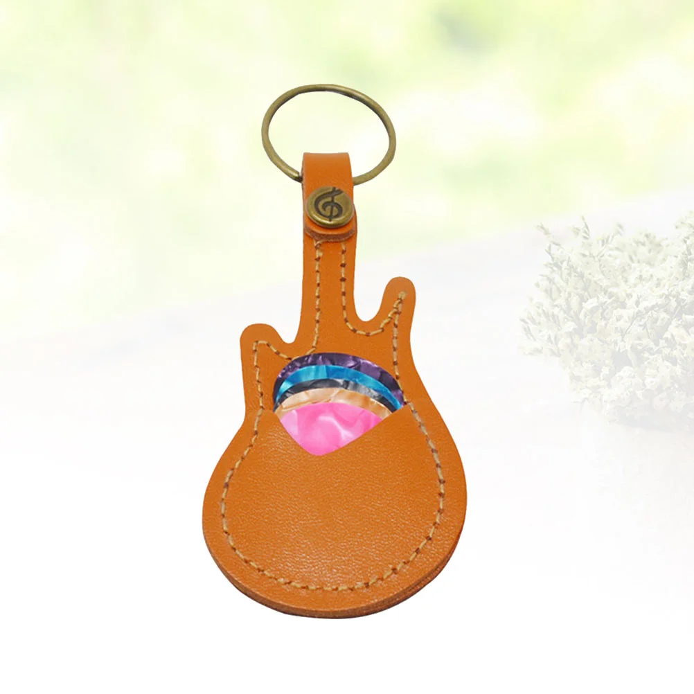 

1Set Pick Holder Keychain Mini Guitar Shape Plectrum Case Bag with Guitar Picks (Khaki) guitar pick holder