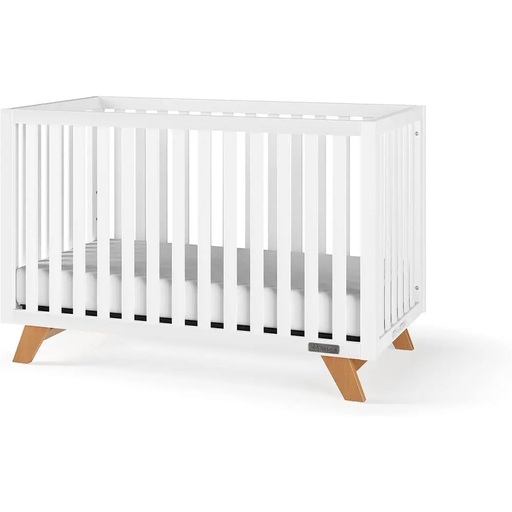 

4-in-1 Convertible Crib: Baby to Full Size Bed, 3 Mattress Positions, Non-Toxic, White/Natural Finish